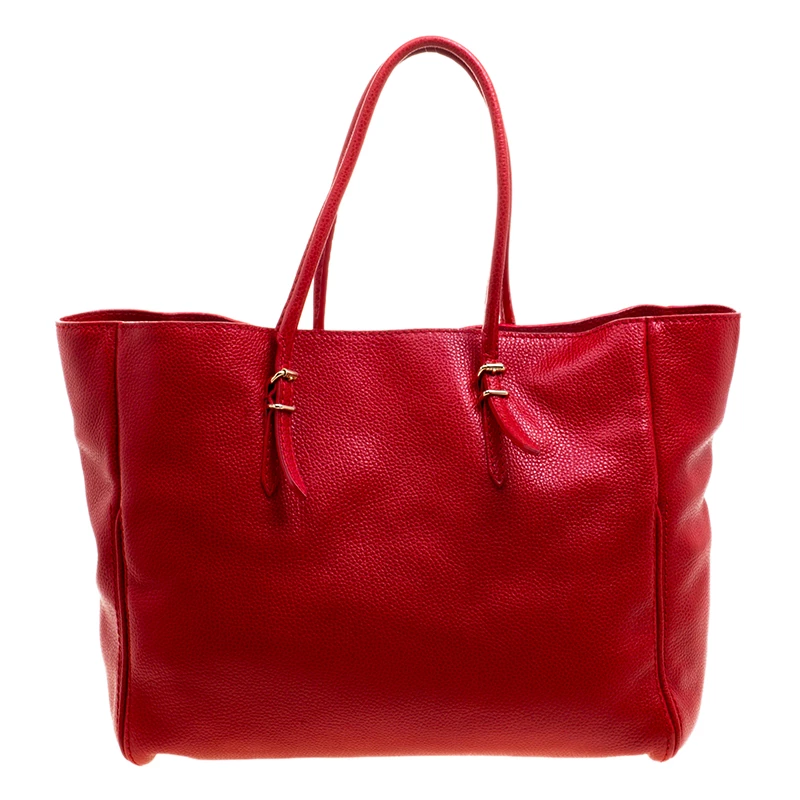 Carolina Herrera Red Monogram Leather Shopper Tote Women