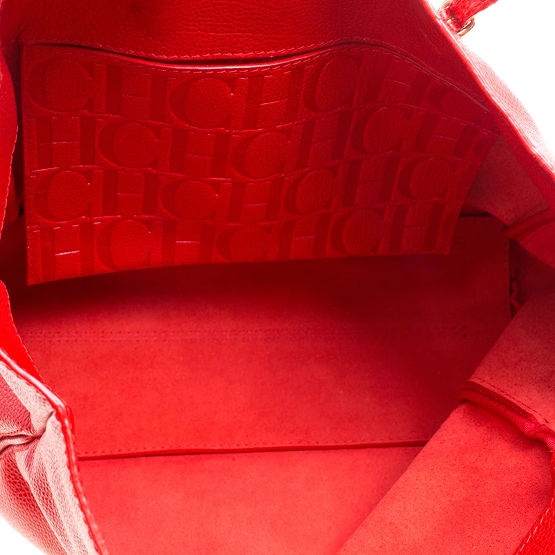 Carolina Herrera Red Monogram Leather Shopper Tote Women