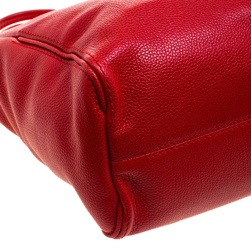 Carolina Herrera Red Monogram Leather Shopper Tote Women