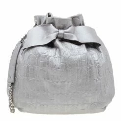 Carolina Herrera Silver Leather Audrey Pouch Bag Women