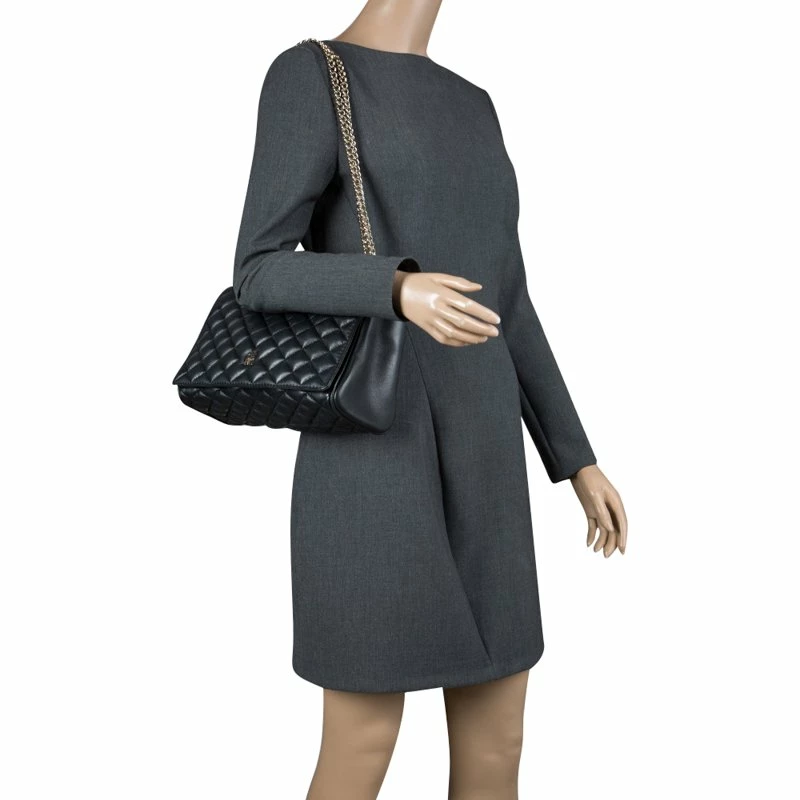 Carolina Herrera Black Quilted Leather Flap Bag Women