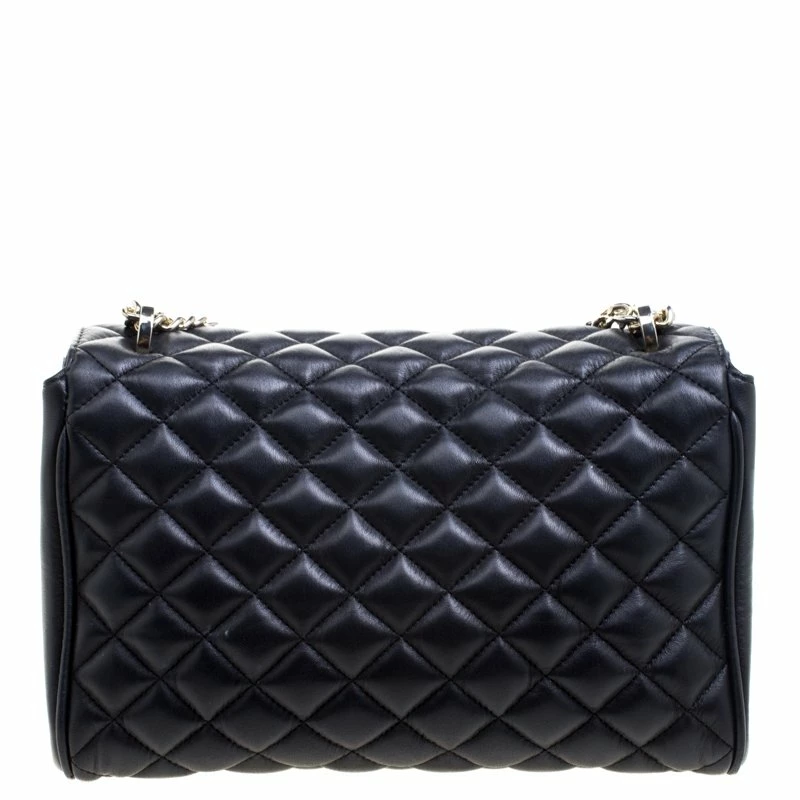 Carolina Herrera Black Quilted Leather Flap Bag Women