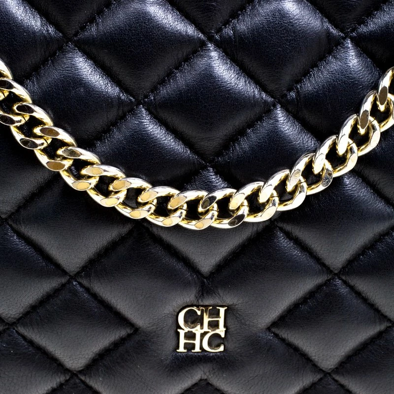Carolina Herrera Black Quilted Leather Flap Bag Women