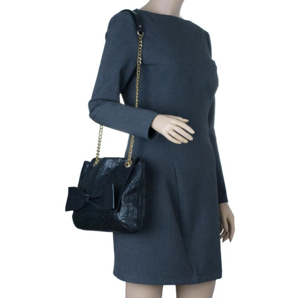 Carolina Herrera Black Leather Audrey Shoulder Bag Women