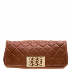 Carolina Herrera Brown Quilted Leather Clutch Women