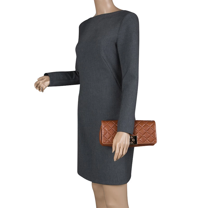 Carolina Herrera Brown Quilted Leather Clutch Women