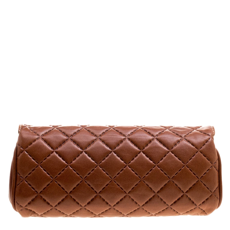 Carolina Herrera Brown Quilted Leather Clutch Women
