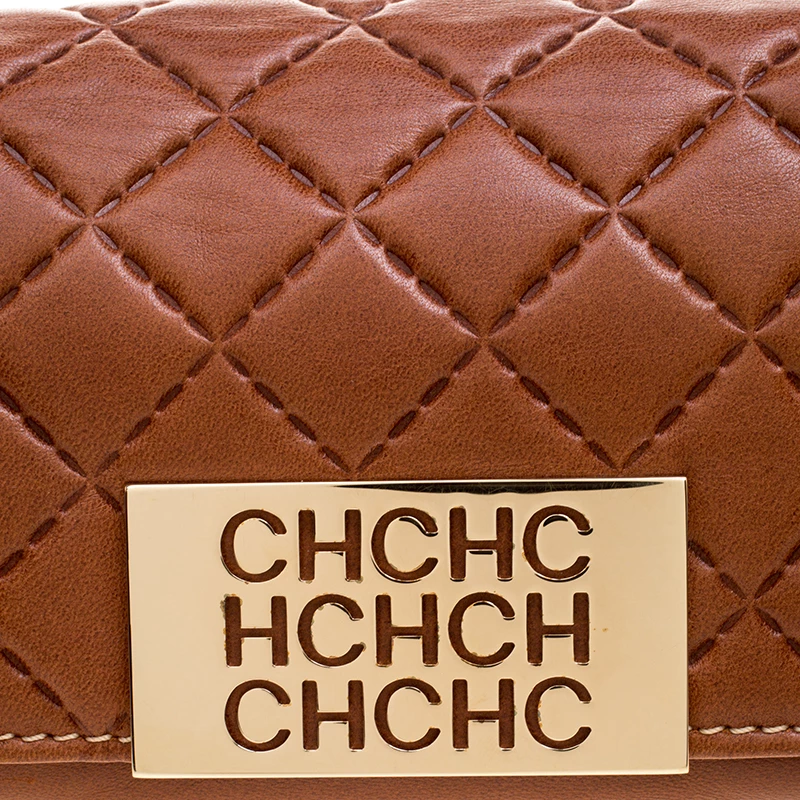 Carolina Herrera Brown Quilted Leather Clutch Women