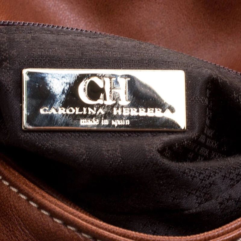 Carolina Herrera Brown Quilted Leather Clutch Women