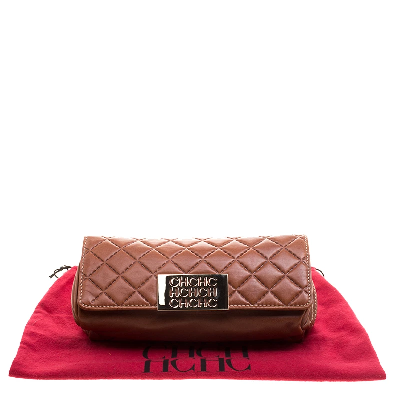 Carolina Herrera Brown Quilted Leather Clutch Women