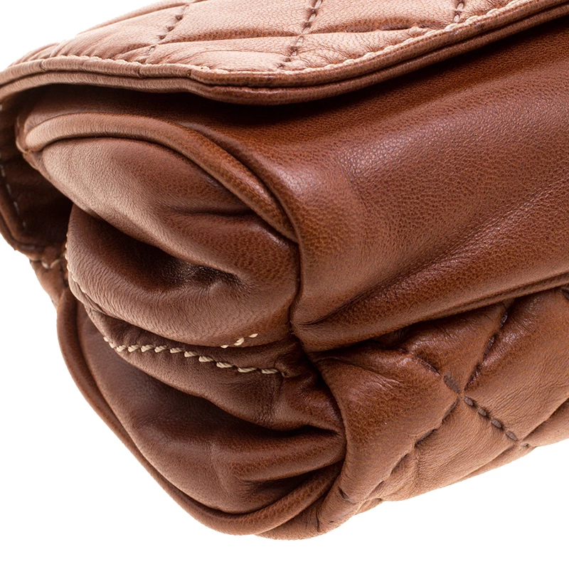 Carolina Herrera Brown Quilted Leather Clutch Women