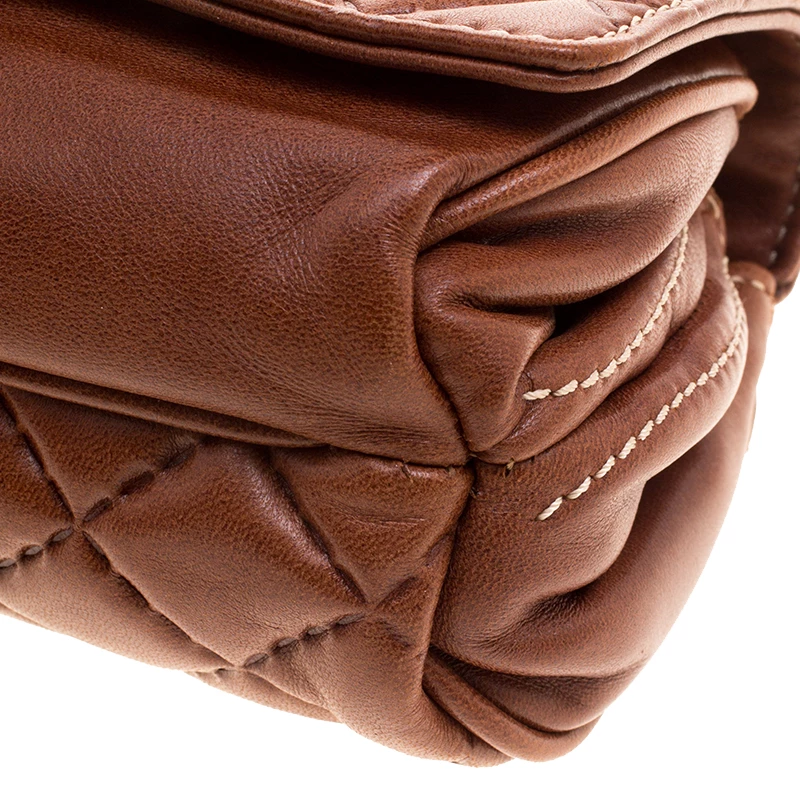 Carolina Herrera Brown Quilted Leather Clutch Women