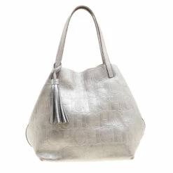 Carolina Herrera Silver Monogram Leather Matryoshka Tote Women