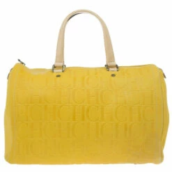 Carolina Herrera Yellow Monogram Leather Andy Boston Bag Women