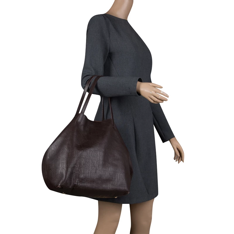 Carolina Herrera Brown Monogram Leather Matryoshka Tote Women