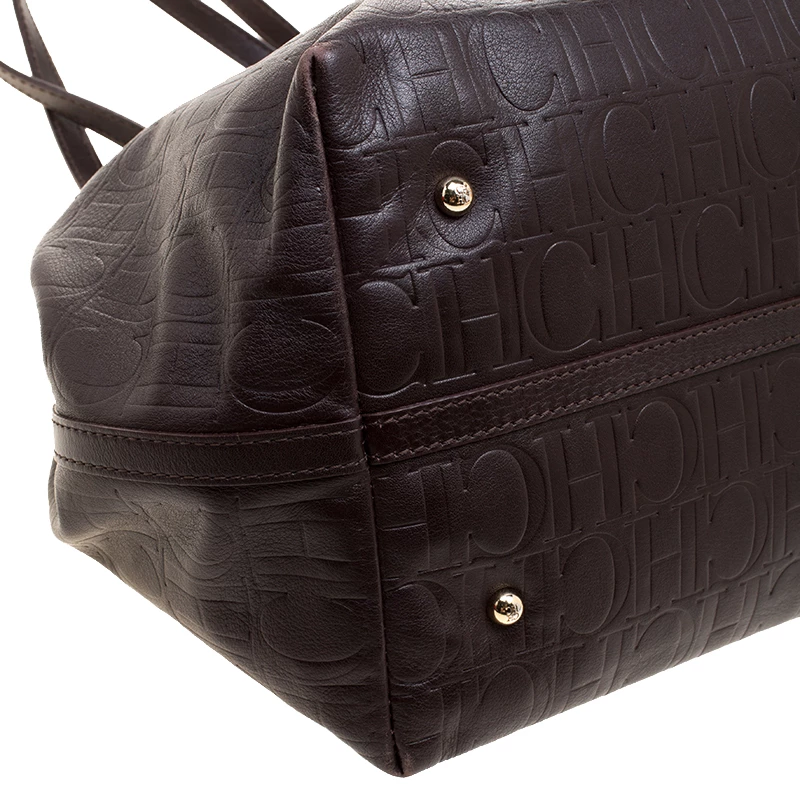 Carolina Herrera Brown Monogram Leather Matryoshka Tote Women