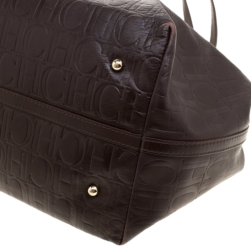 Carolina Herrera Brown Monogram Leather Matryoshka Tote Women