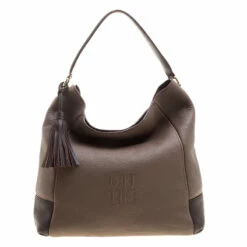 Carolina Herrera Khaki And Brown Leather Tassel Hobo Women