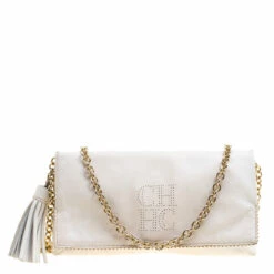 Carolina Herrera White Leather Chain Triana Shoulder Bag Women