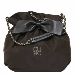 Carolina Herrera Dark Brown Nylon Drawstring Shoulder Bag Women