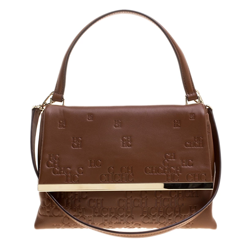 Carolina Herrera Brown Embossed Leather Satchel Women