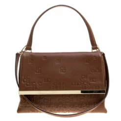 Carolina Herrera Brown Embossed Leather Satchel Women