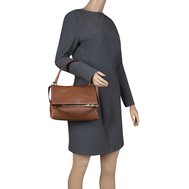 Carolina Herrera Brown Embossed Leather Satchel Women