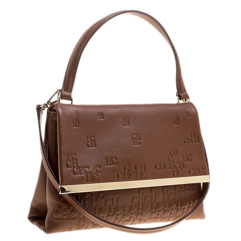 Carolina Herrera Brown Embossed Leather Satchel Women