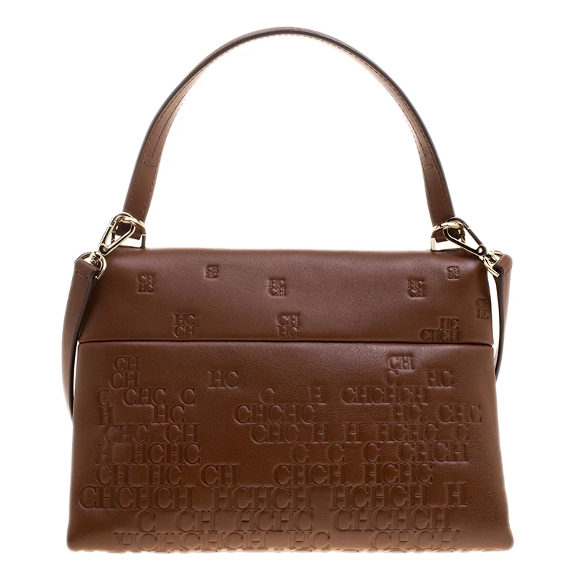 Carolina Herrera Brown Embossed Leather Satchel Women