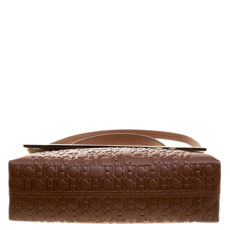 Carolina Herrera Brown Embossed Leather Satchel Women