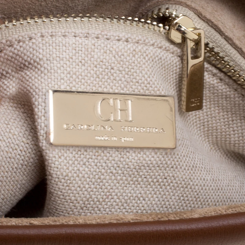 Carolina Herrera Brown Embossed Leather Satchel Women