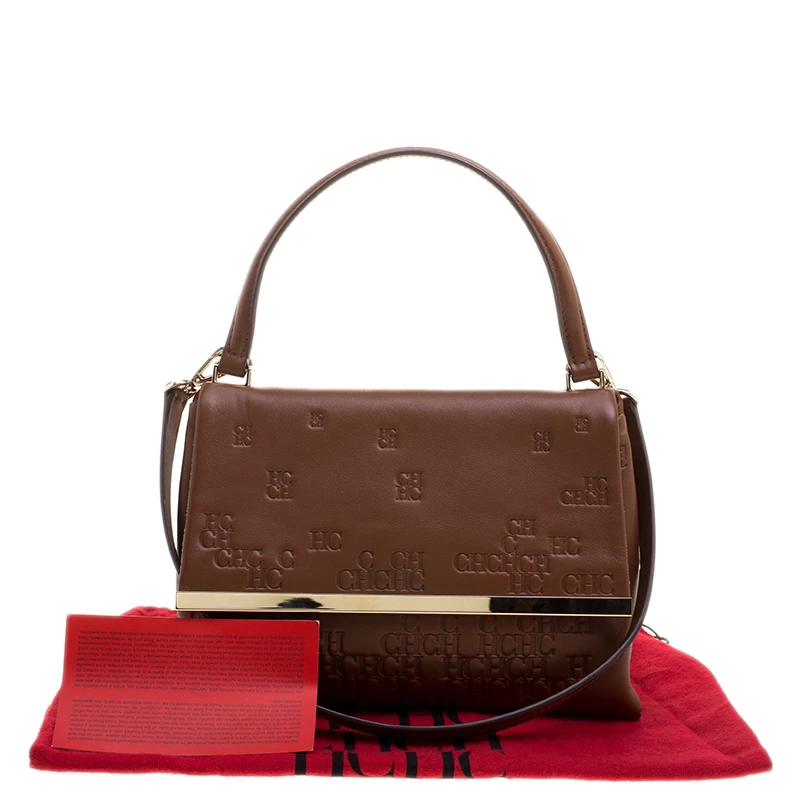 Carolina Herrera Brown Embossed Leather Satchel Women