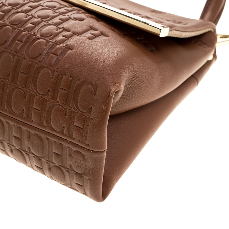 Carolina Herrera Brown Embossed Leather Satchel Women