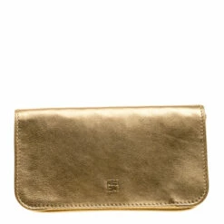 Carolina Herrera Gold Leather Flap Clutch Women