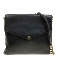 Carolina Herrera Black Leather Envelope Shoulder Bag Women