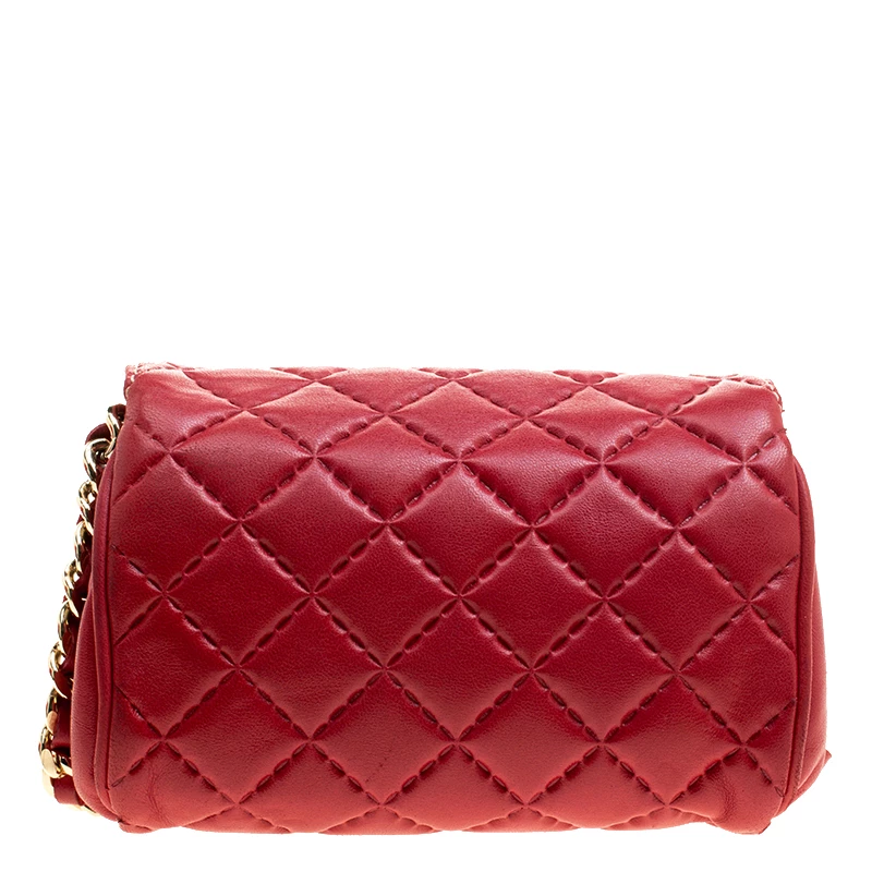 Carolina Herrera Red Quilted Leather Shoulder Bag Women