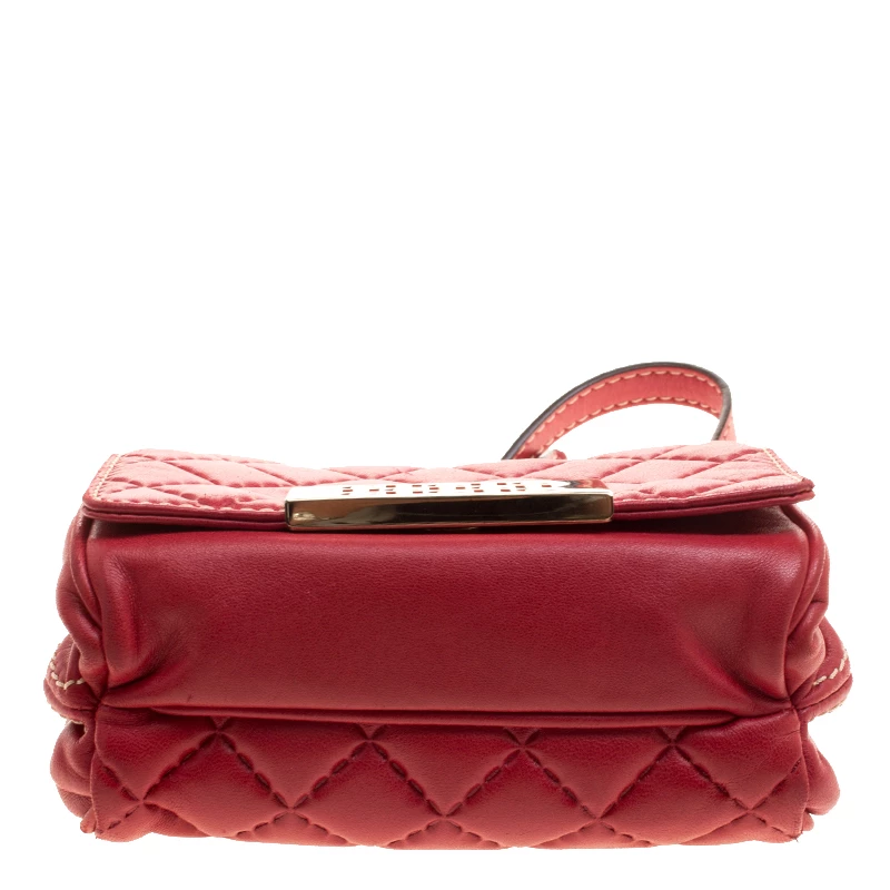 Carolina Herrera Red Quilted Leather Shoulder Bag Women