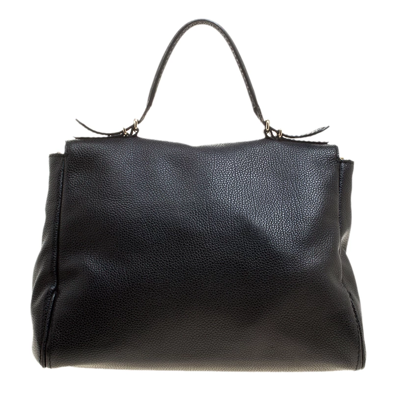 Carolina Herrera Black Monogram Leather Top Handle Shoulder Bag Women