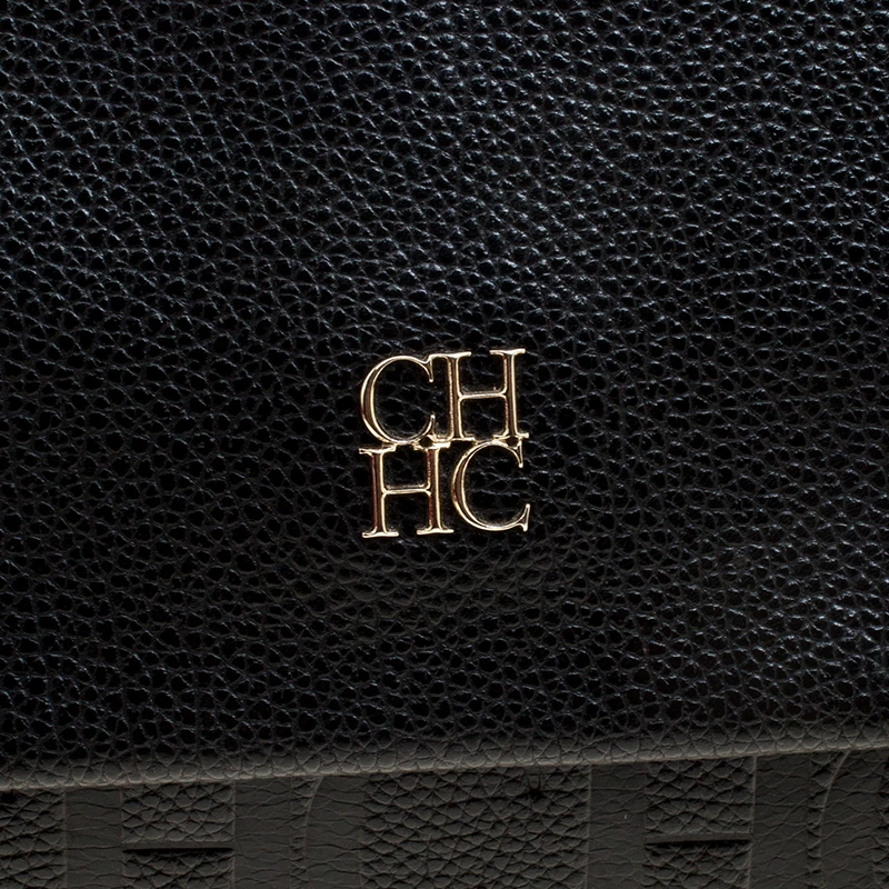 Carolina Herrera Black Monogram Leather Top Handle Shoulder Bag Women