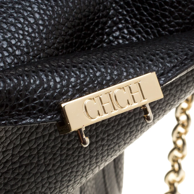 Carolina Herrera Black Monogram Leather Top Handle Shoulder Bag Women