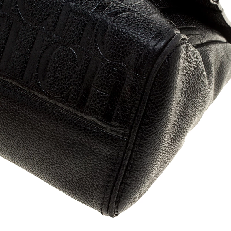 Carolina Herrera Black Monogram Leather Top Handle Shoulder Bag Women