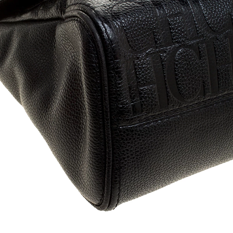 Carolina Herrera Black Monogram Leather Top Handle Shoulder Bag Women