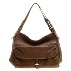 Carolina Herrera Brown Monogram Leather Shoulder Bag Women