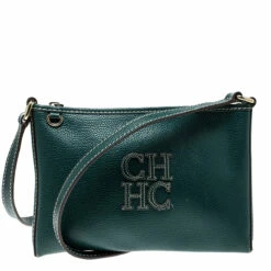 Carolina Herrera Green Leather Logo CH Crossbody Women