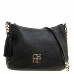 Carolina Herrera Black Leather Maria Shoulder Bag Women