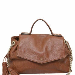 Carolina Herrera Brown Monogram Embossed Leather Flap Satchel Bag Women