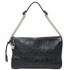 Carolina Herrera Black Monogram Embossed Leather Chain Shoulder Bag Women
