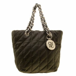 Carolina Herrera Dark Green Quilted Nylon Tote Women