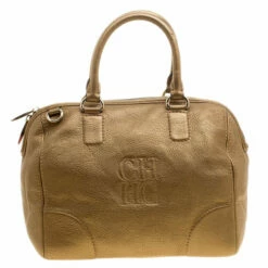 Carolina Herrera Metallic Gold Leather Satchel Women