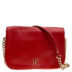 Carolina Herrera Red Leather New Baltazar Flap Shoulder Bag Women